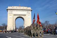 National Army Service Members March in the Triumph Arch Square from Bucharest